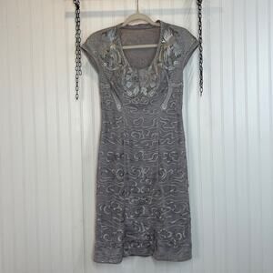 Sue Wong Women’s Gray Applique Cap Sleeve Shift  Mini Dress Size 8